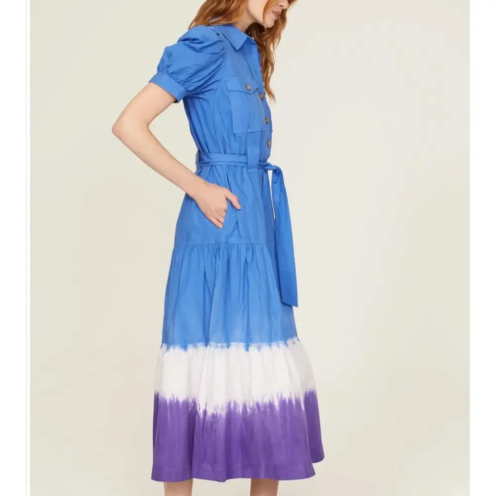 Derek Lam Blue White Ombre Midi Shirt Dress Size 18 Cotton Cottage Designer $460 - Picture 2 of 11